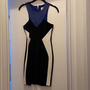 Black white blue leather dress high neck dress